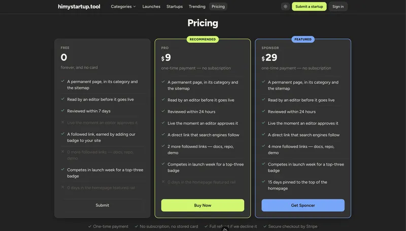 Pricing: free, Pro and Sponsor tiers.