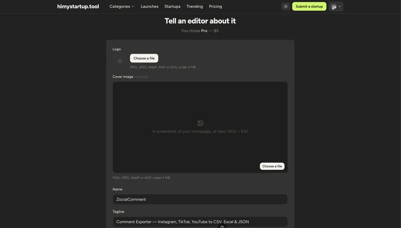 Step 2: logo, cover image, name and tagline.