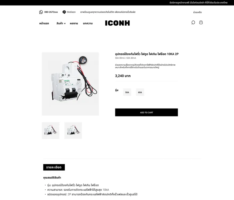 Product detail with options.