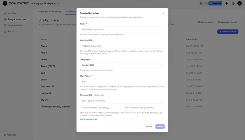 Site Optimizer crawls existing pages to improve them.